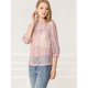 thumbnail image 4 of INSPIRE CHIC Blusa Con Cuello Con Volantes Para Mujer, Blusas Transparentes De Encaje Con Mangas 3/4 Rosa L, 4 of 6