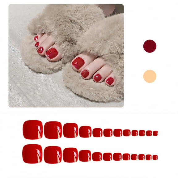 RAGUPEL 24Pcs Toe Press on Nails Square Short Rich Tone Finish Toes Nails Press Ons Solid Color Nail Tips Square Nail Tips with Comes Includes Mini Glue for Women Style4