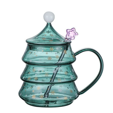 

BYDOT 400/500ml Creative Christmas Tree Cup Tea Coffee Mug with Lid Star Spoon Glass