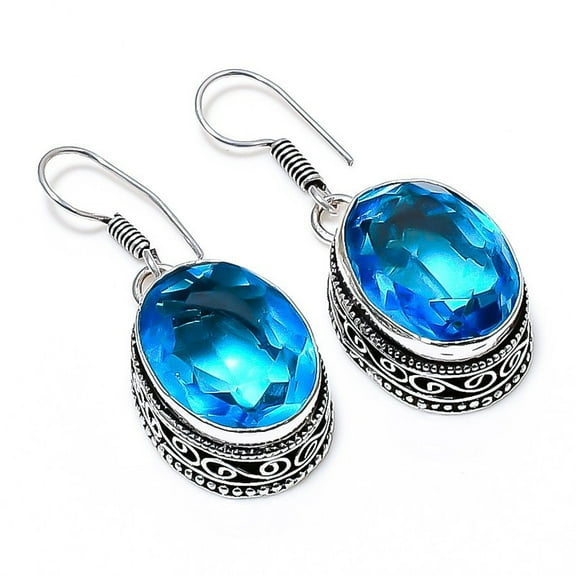 Swiss Blue Topaz Earrings Handmade 925 Silver | Sky Blue Gemstone Jewelry | Classic Elegant Gift