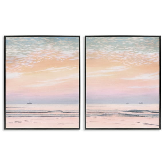 Stupell Industries Peachy Coastal Sunrise Nautical & Beach Painting Black Framed Art Print Wall Art, 11 x 14, Set of 2