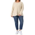 thumbnail image 2 of Agnes Orinda Women's Plus Size T-Shirts Exposed Seams Side Slit High Low Hem Blouses Crew Neck Long Sleeve Casual Tee Shirt 4X Khaki, 2 of 6