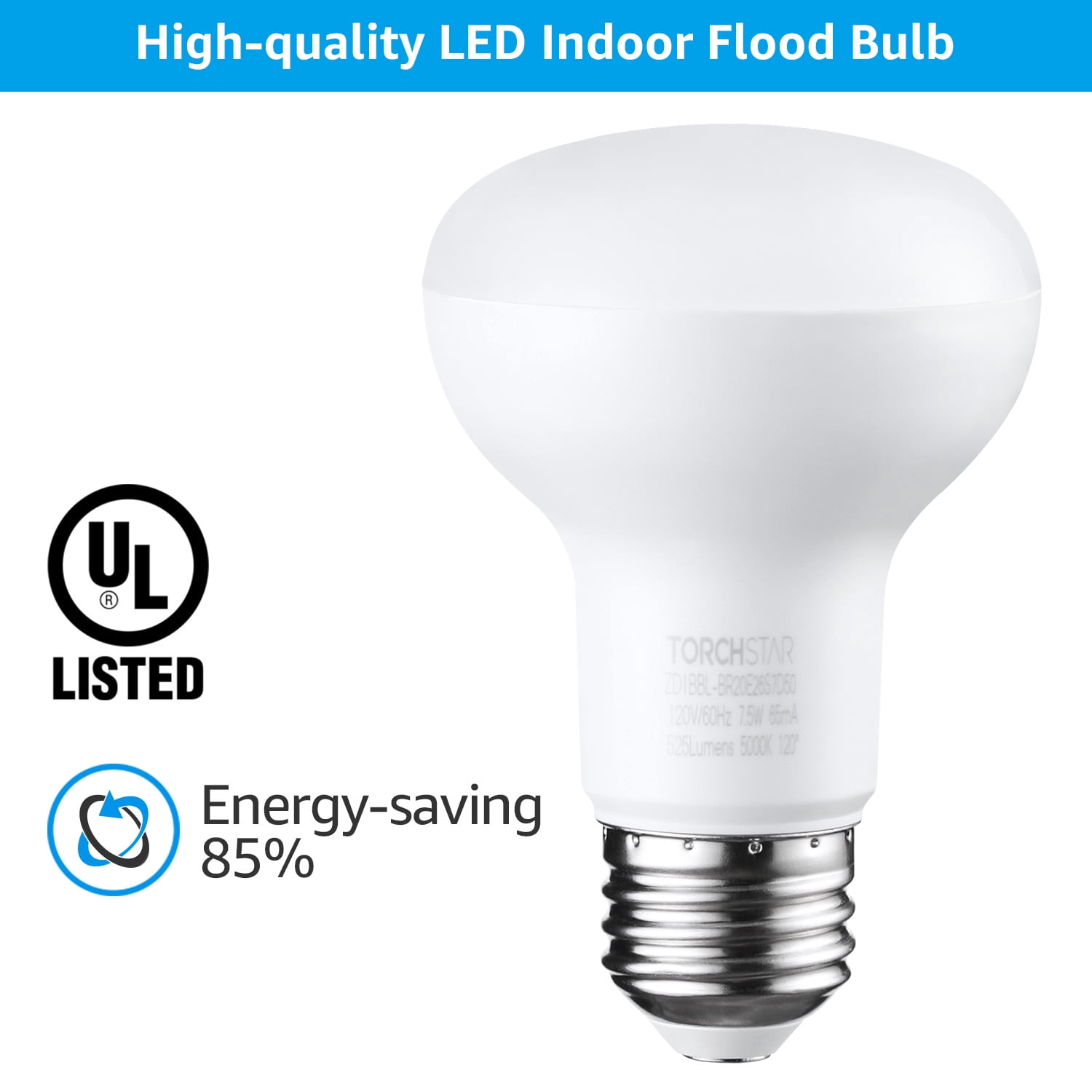 12 Pack LED Lights BR20 R20 Dimmable LED Light Bulbs, Flood Light Bulb Indoor, 7.5W (50W Eqv.), 525lm, 5000K Daylight