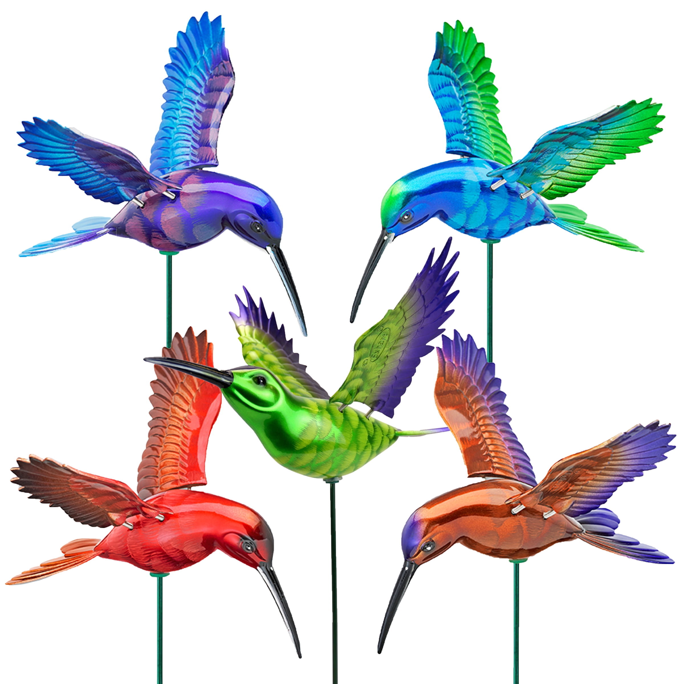 Exhart 6 Piece 4" WindyWings Hummingbird Plant Stake Assortment, 6.5 x