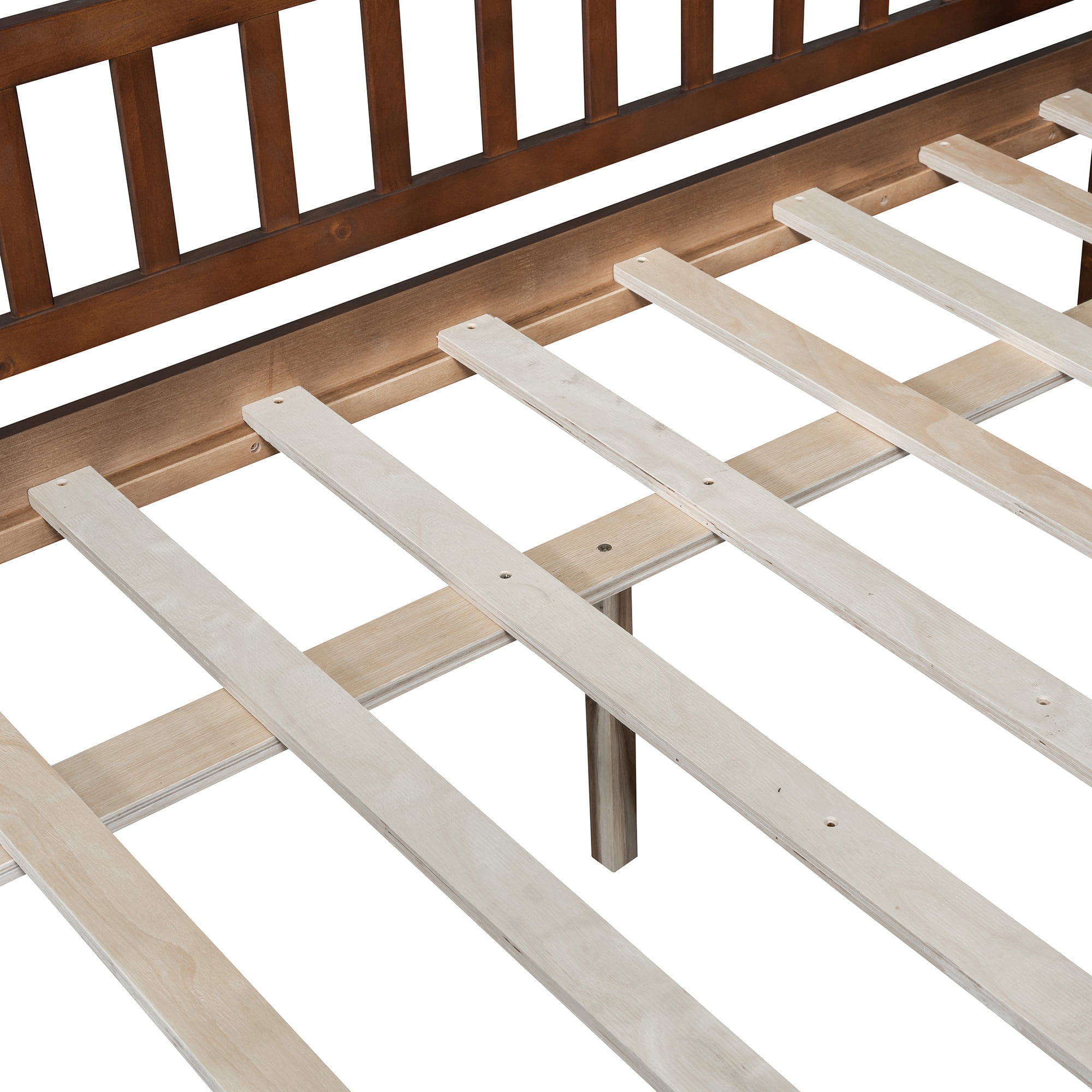 Bellemave Full Daybed with Storage and Fence, Wooden Full Size Platform Bed with Rails and 2 Drawers, Low Loft Bed Frame for Teens (Natural)