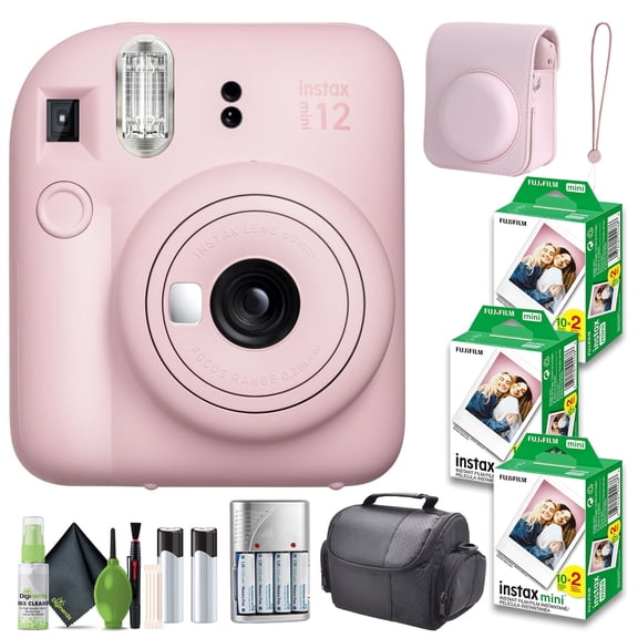 FUJIFILM INSTAX MINI 12 Instant Film Camera Blossom Pink with Fuji INSTAX MINI Instant Film 60 Photo Sheets with Camera Case and Accessories Ideal Gift for kids, Teenage Girl & Adults