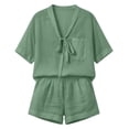 thumbnail image 4 of Hurxie Womens Muslin Pajamas Set V Neck Shirt and Shorts Pj Set Cotton Sleepwear Mint Green,L, 4 of 7