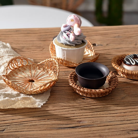 SPRING PARK Handmade Natural Woven Bamboo Rattan Coasters - Hot and Cold Drink Holders Decorative and Useful for Kitchen Bedroom Living Room Coffee Table