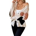 thumbnail image 2 of Women'S Cute Heart Pattern Cardigan Scalloped Edge Button Front Sweater V Neck Long Sleeve Knit Cardigan Apricot Color S, 2 of 8