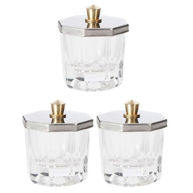 3Pcs Crystal Glass Jar with Lid Nail Acrylic Liquid Powder Cup Bowl Container