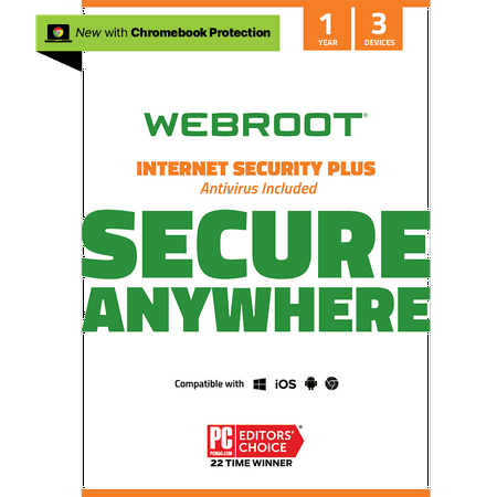 Webroot Internet Security Plus with Antivirus Protection for 3 Devices, 1-Year Subscription &ndash; Windows/Chrome/MacOS/Android/Apple iOS [Box]