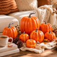 thumbnail image 5 of 7PCS Fake Pumpkins Orange, Fall Artificial Pumpkins for Decoration Different Sizes, Halloween Thanksgiving Autumn Harvest DIY Foam Pumpkin Indoor Outdoor Home Decor, 5 of 7