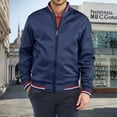 thumbnail image 2 of WTOBBY Men's Premium Cotton Baseball Jacket, Vintage Stand Collar Flight Bomber with Color Block Design, Relaxed Fit Retro Outerwear,Navy L, 2 of 4