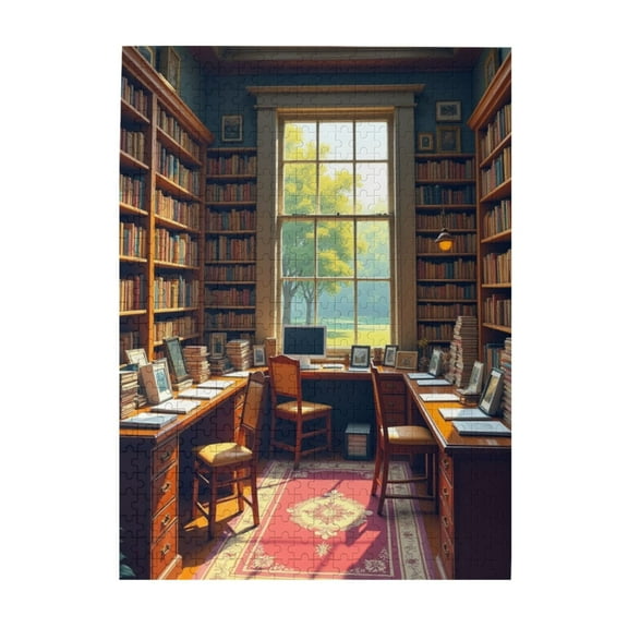 500 Piece Jigsaw Puzzle For Adults Serene Library Scene Relaxing And Challenging Puzzle Quality Wooden Pieces Beautiful Artwork Great Gift Idea