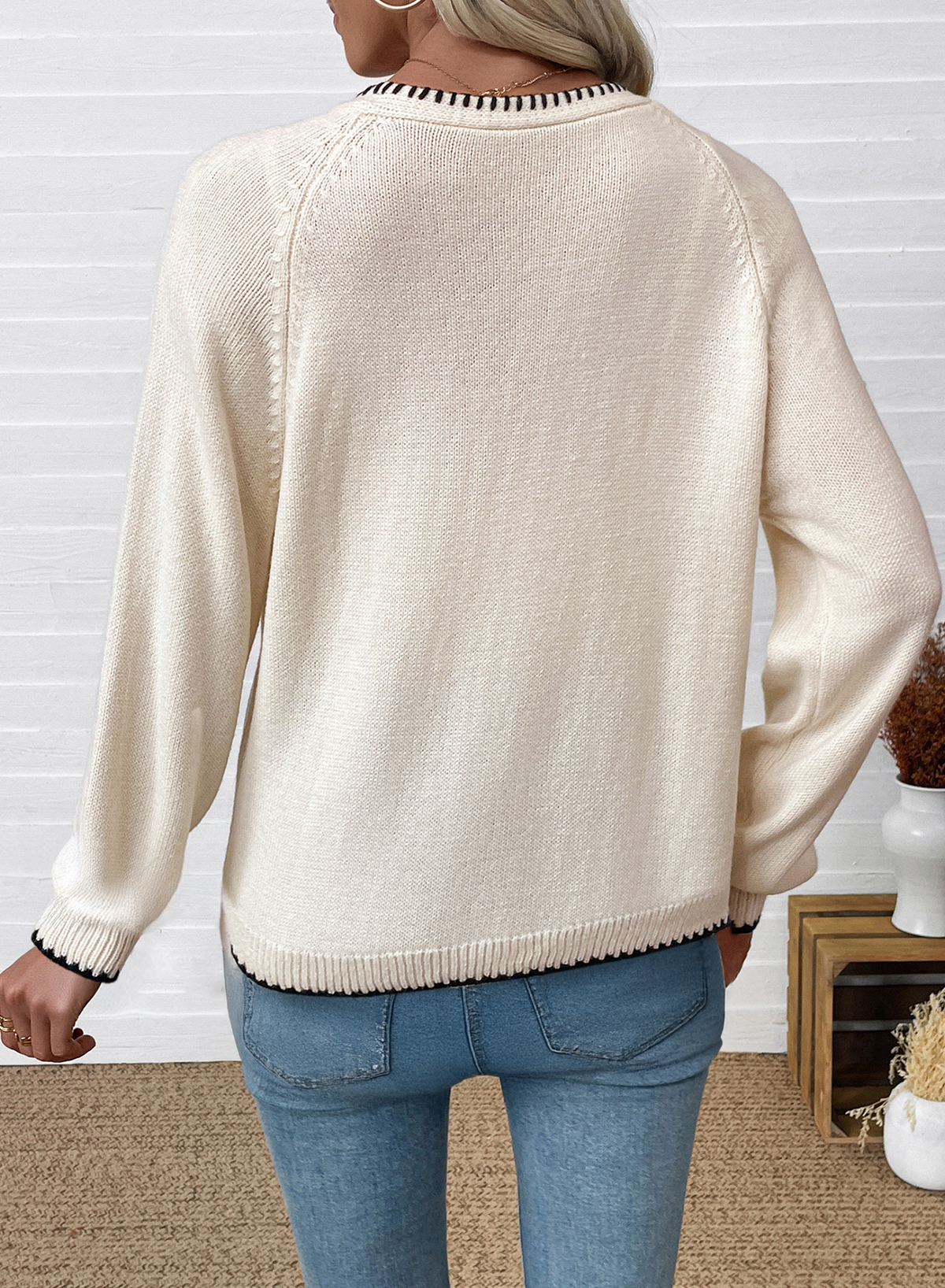 SHEWIN Women's Bow Tie Chunky Cardigan Sweater V-Neck photo 3
