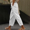 thumbnail image 4 of Bovemsi Casual Pants for Women Women's Fashion Solid Color Cotton Linen Elastic Trousers Beach Line Beach Trousers with Pockets, 4 of 7