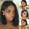 thumbnail image 4 of Synthetic Remy Indian Human Hair Lace Front Wig Short Straight Bob Full Wigs, 4 of 5