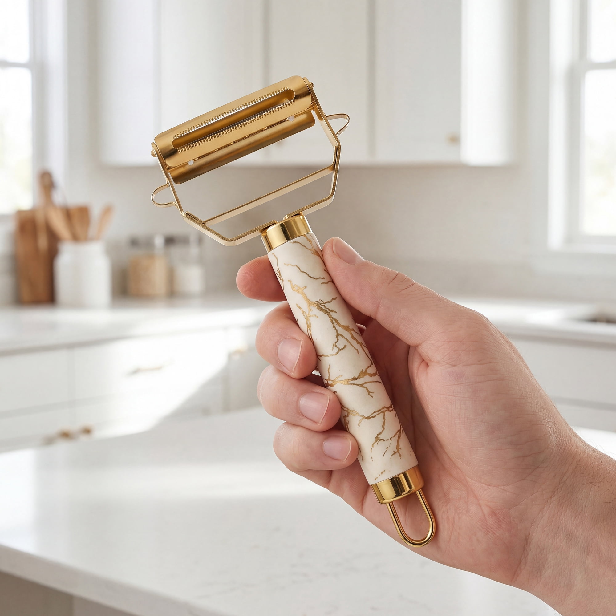 Unique Bargains Stainless Steel 3 in 1 Vegetable Peeler with Handle Gold 6.9x3.1 inch
