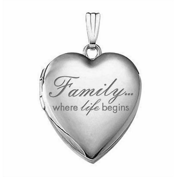 PicturesOnGold.com Sterling Silver Family Love Heart Locket - 3/4 Inch X 3/4 Inch