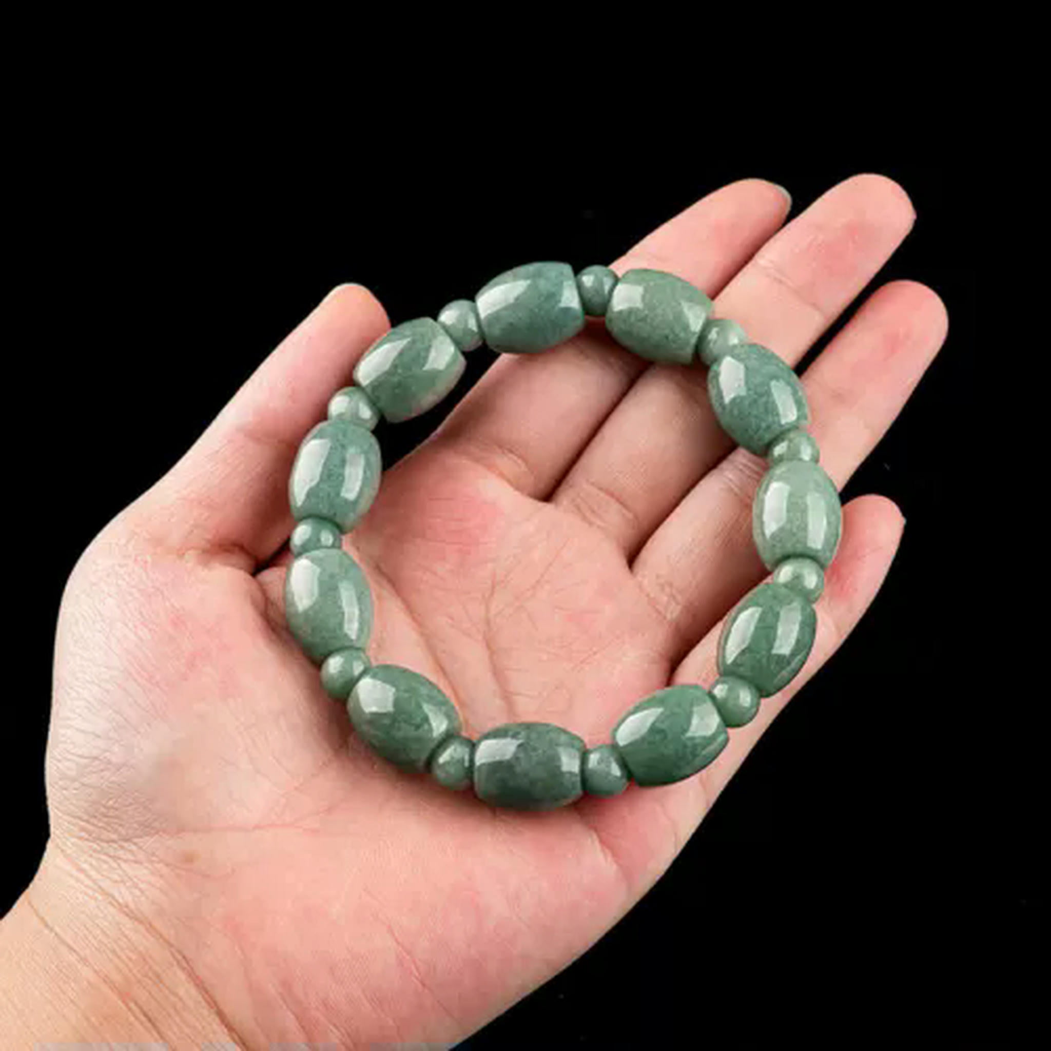 EOEMY Real Grade A 100% Natural Green Jade Jadeite Women Tube Beads Bracelet