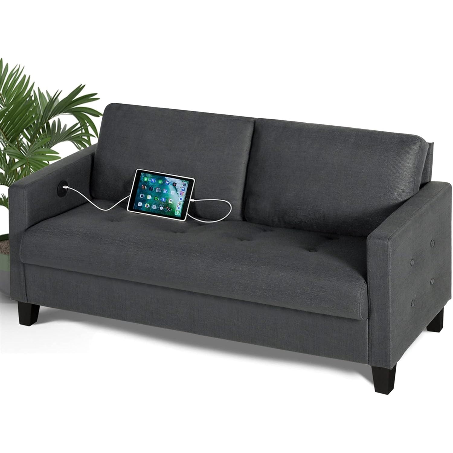 STHOUYN Comfy Loveseat Sofa Small Grey Couch Small Spaces, Small Love Seat Bedroom, Mid Century Modern Couches Living Room Dorm Office, 2 Seater Couch Deep Seat Sofas, 57W (Dark Grey (Loveseat))
