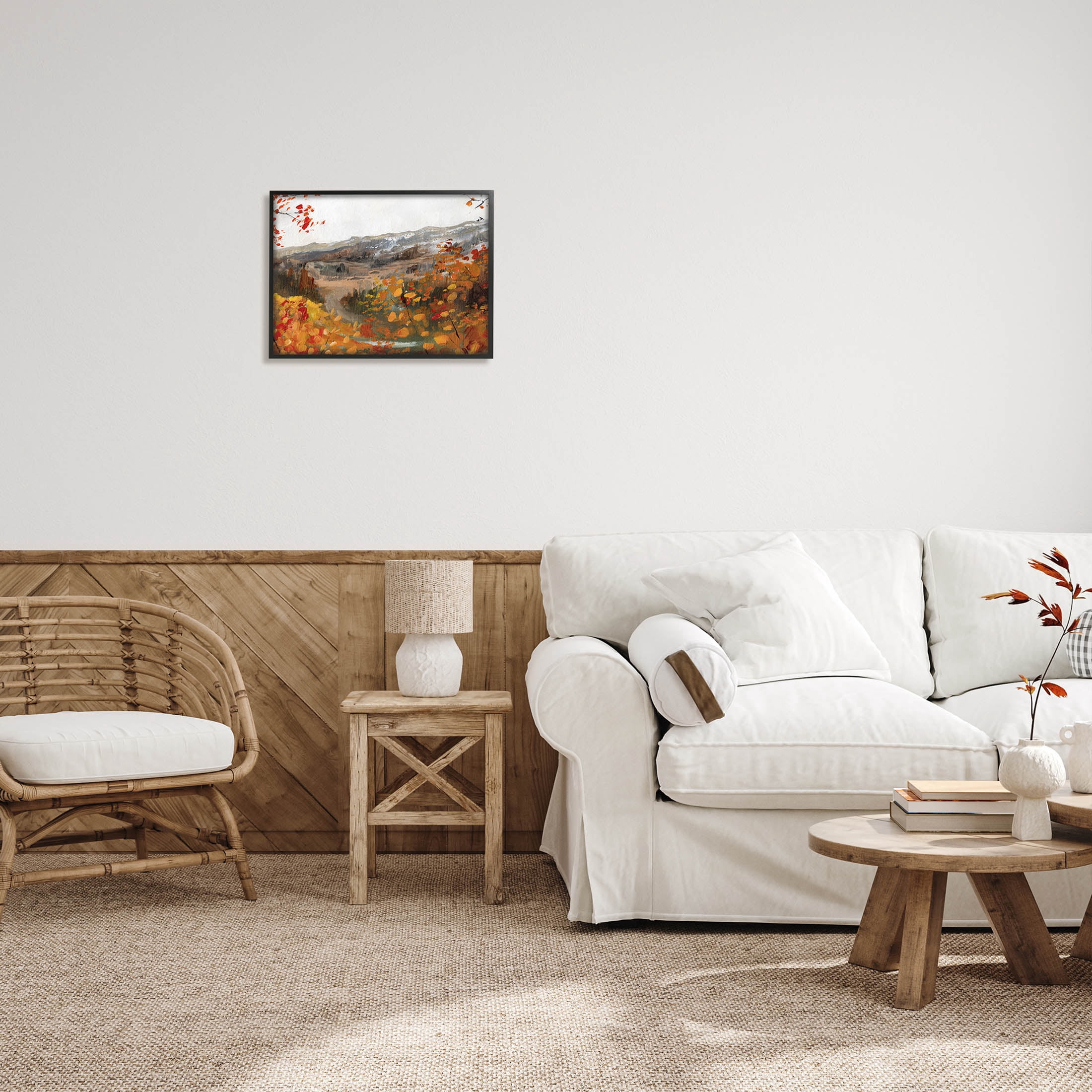 Autumn Foliage Mountain Scene Landscape Painting Black Framed Art Print Wall Art