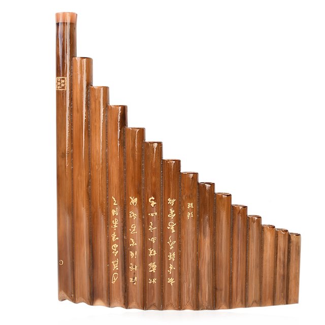 Muspor 15 Pipes G Key Pan Flute Set Folk Instrument Natural Bamboo Wind Instrument Bamboo Panpipes & Bag & Cleaning Stick Cloth