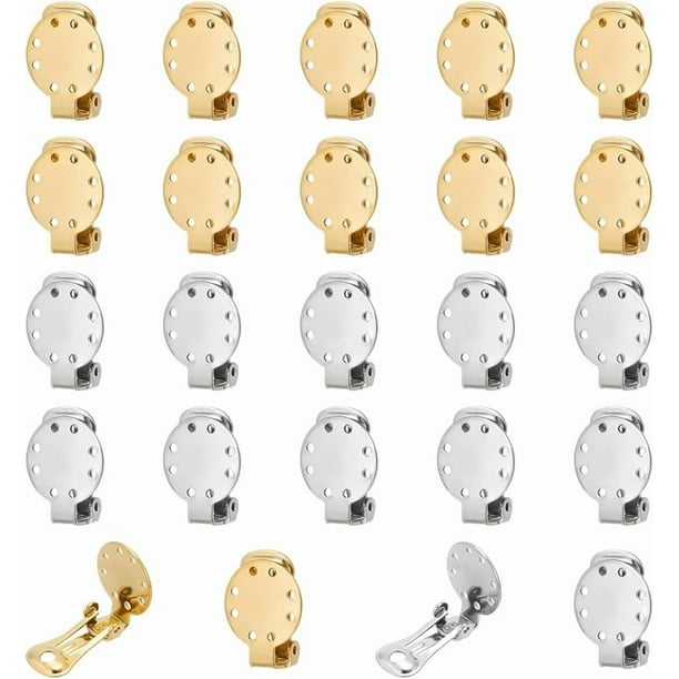 24 piezas de clip redondo plano para aretes, convertidor de clip de acero inoxidable de 2 colores, bandeja de clips de oro y plata para orejas sin perforación