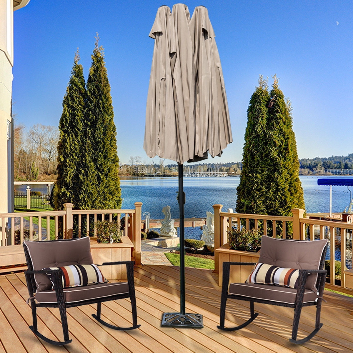 Gymax Fashion Patio Outdoor 15' Umbrella Market Umbrella Double-Sided with Crank