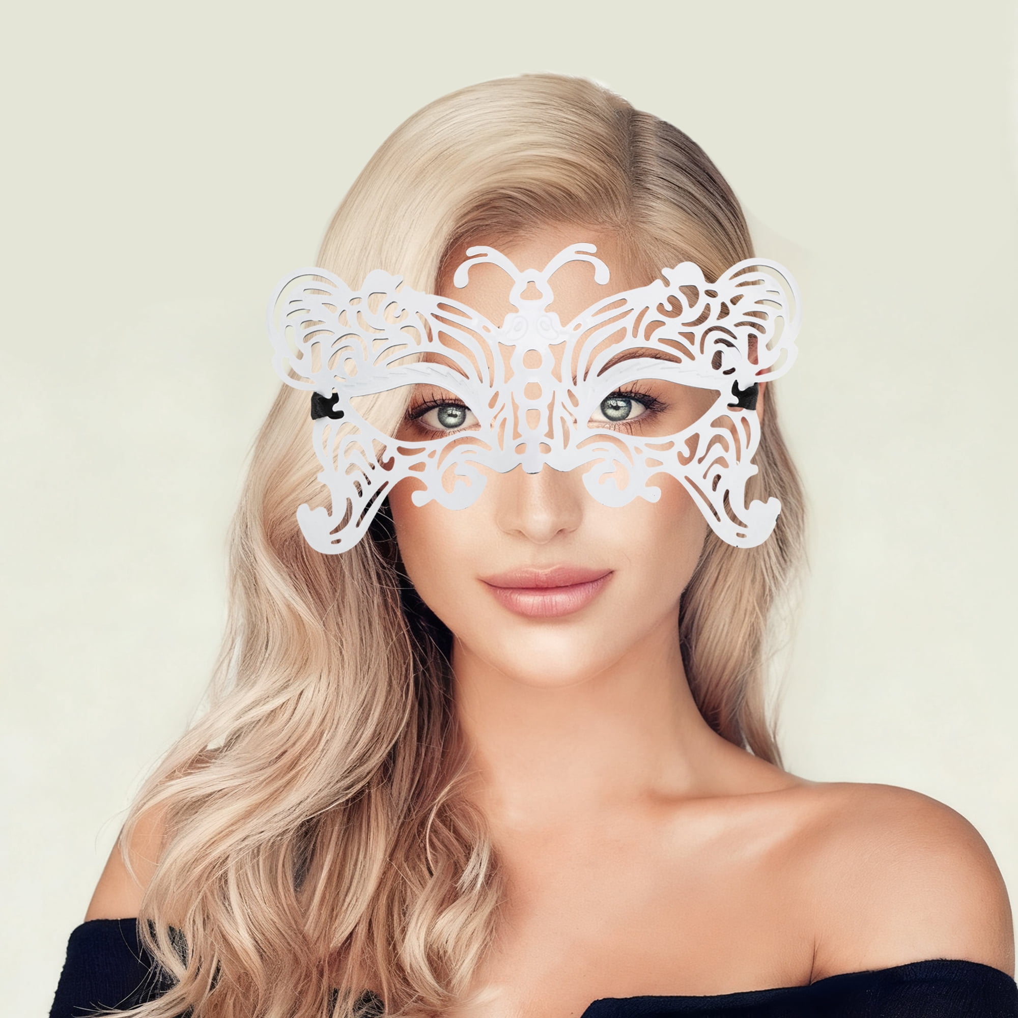 Unique Bargains 1 Pack Elegant Half-face Party Mask White Pattern 2