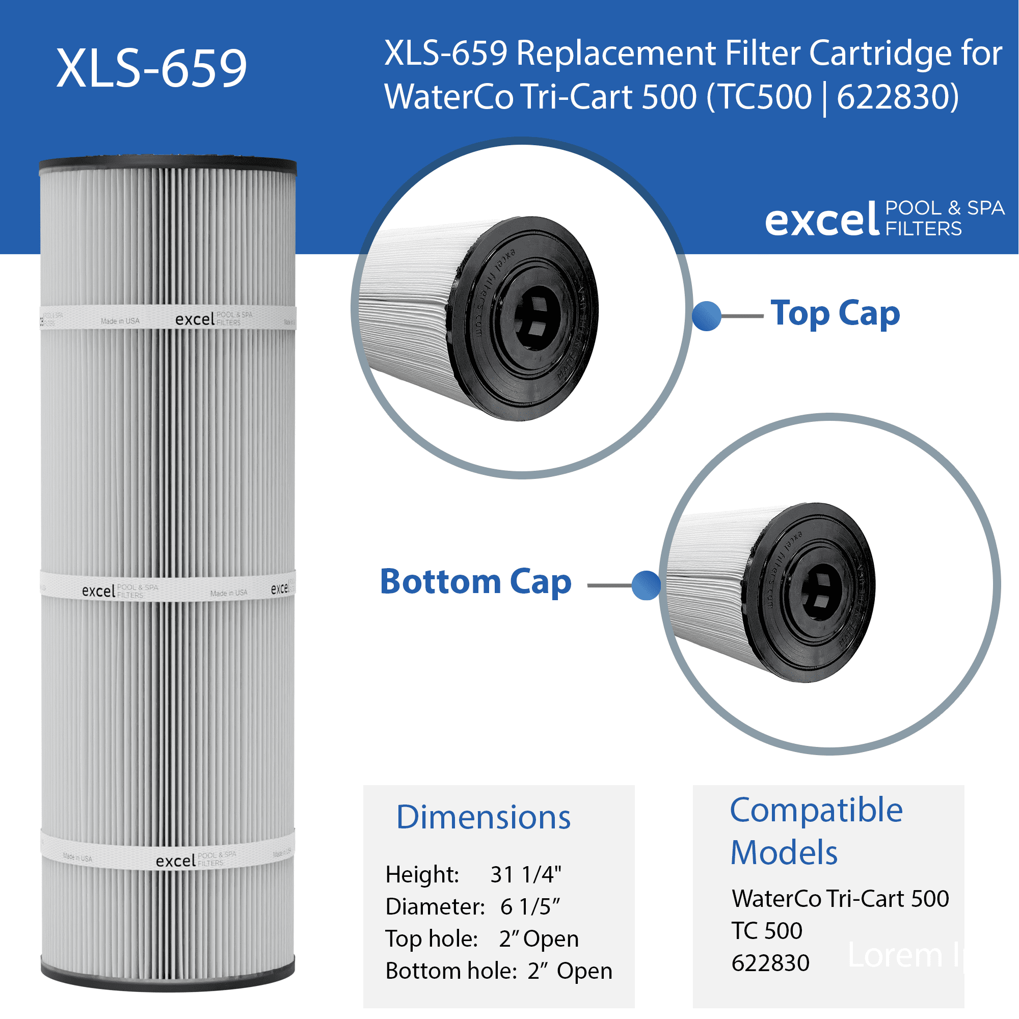 XLS-659 3PACK Replacement Pool Filter Cartridges for WaterCo Tri-Cart 500 (622830)
