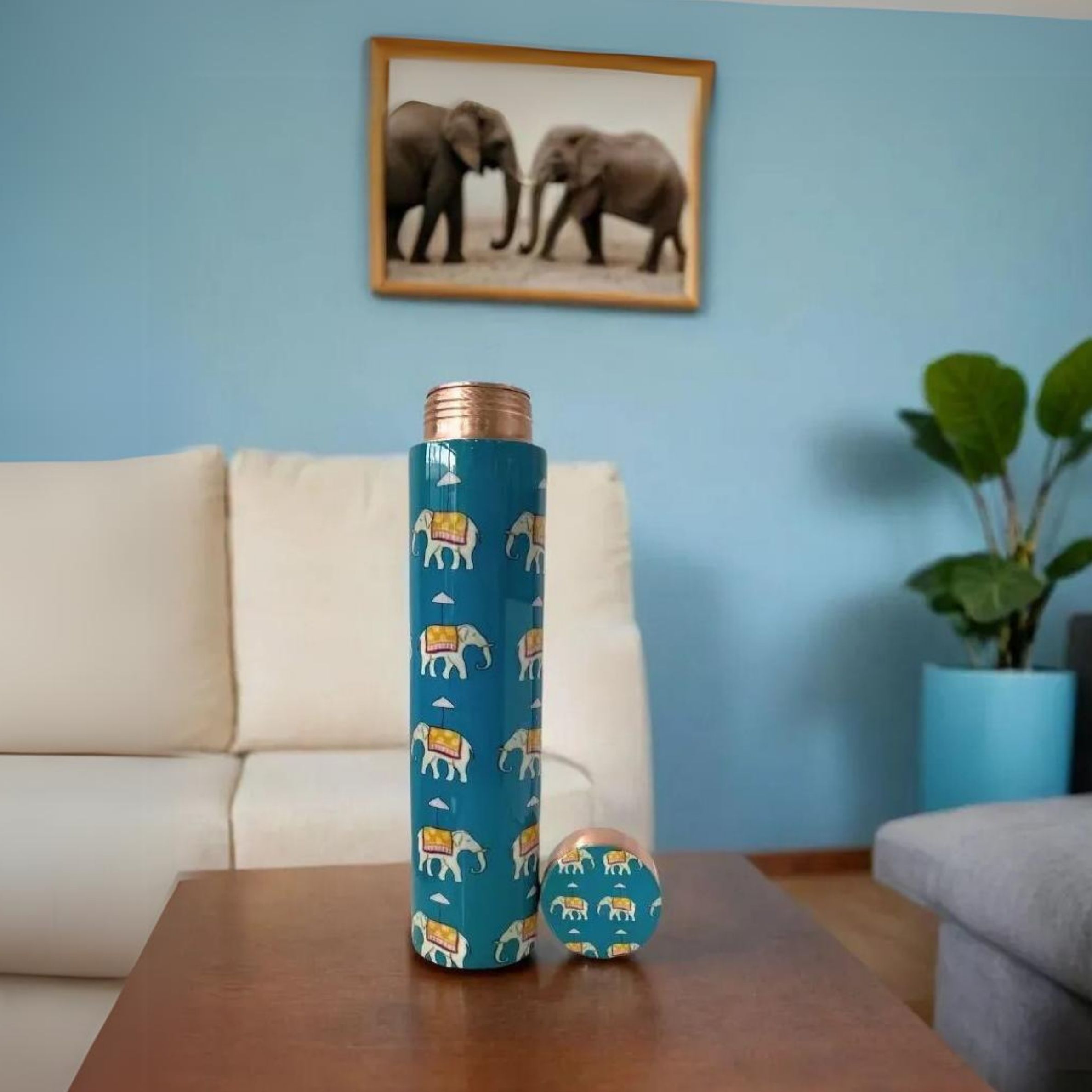 SuperGeneriX 22 oz Copper Water Bottle - Leakproof Travel Bottle (Elephant Print)