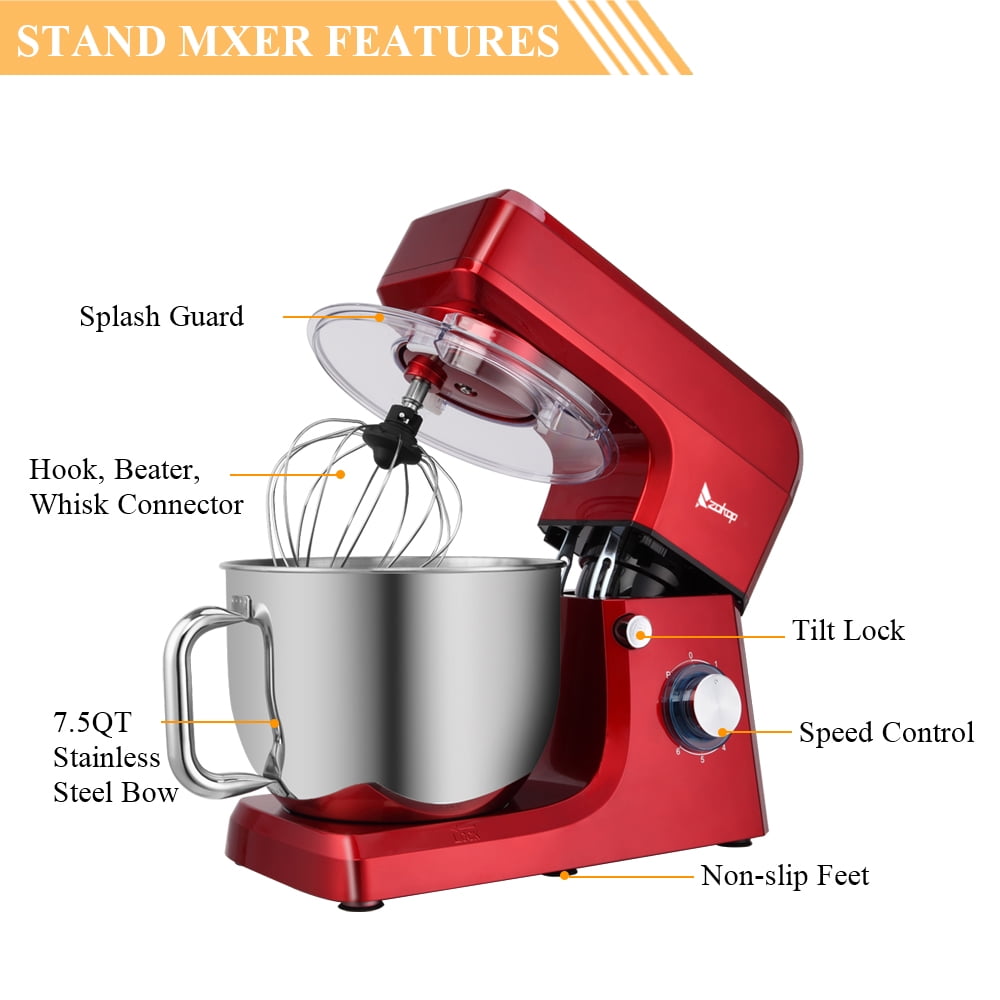 Private Jungle Stand Mixer 7Qt 660W,Tilt-Head Food Dough Mixer,Electric Kitchen Mixer with Dough Hook,Flat Beater & Wire Whisk,Red