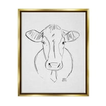 Stupell Industries Farm Cattle Cow Pencil Sketch Drawing Portrait Drawing Print Metallic Gold Floating Framed Canvas Print Wall Art, Design by Valerie Wieners