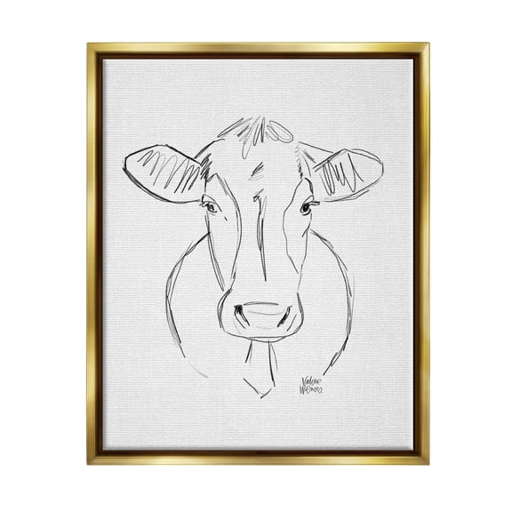 Stupell Industries Farm Cattle Cow Pencil Sketch Drawing Portrait Drawing Print Metallic Gold Floating Framed Canvas Print Wall Art, Design by Valerie Wieners