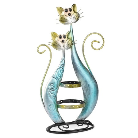 Jewelry Display Blue Twin Cat Stand, Earring Necklace Holder Organizer Hanging Display Storage Rack Tree(Blue)