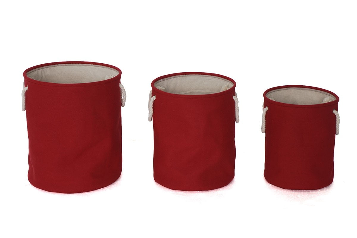 Creative Living Round Folding Bin with Rope Handles Set (Set of 3), Red