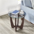 thumbnail image 2 of JERFIT 23.5" Round Cherry Wood Coffee Table with Tempered Glass Top for Small Space Living Room, Office & Apartment, 2 of 10