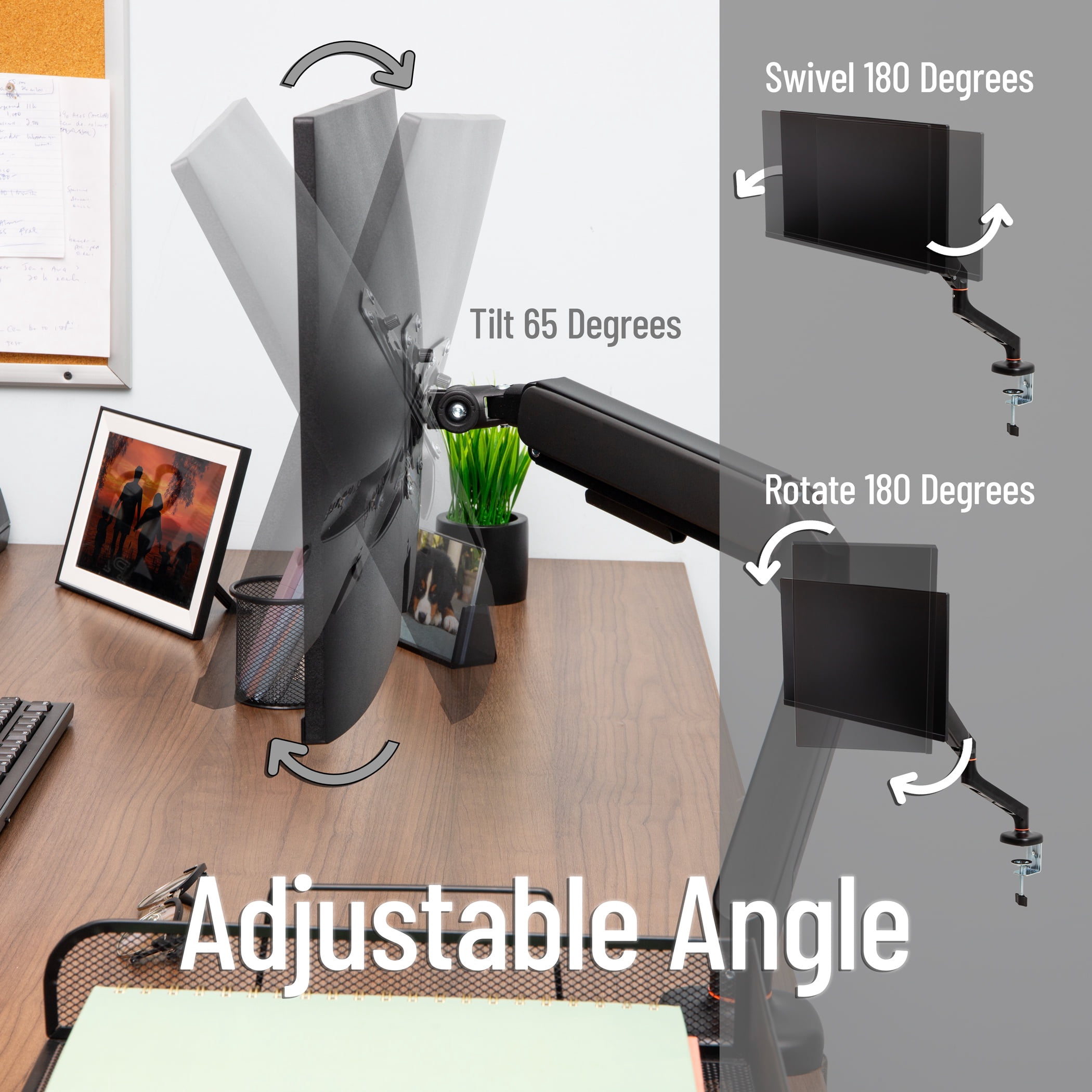Mind Reader Counter-Balance Gas Spring Monitor Arm, 13"-32" Single Desk Mount, 180° Rotation, Tilt ±65°, Swivel ±180°, VESA 75x75/100x100, Black