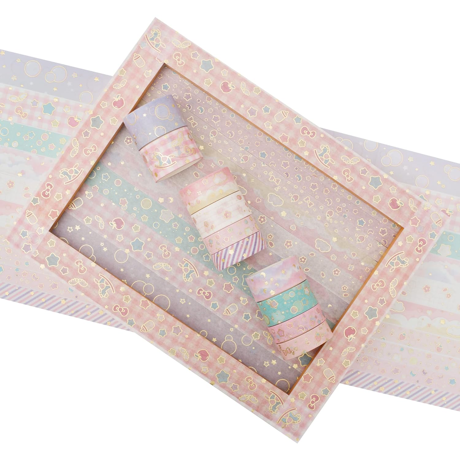 Creative Washi Tape Set Gold Foil Print Decorative Masking Tapes for Arts, DIY Crafts, Journals, Planners, Scrapbook, Wrapping