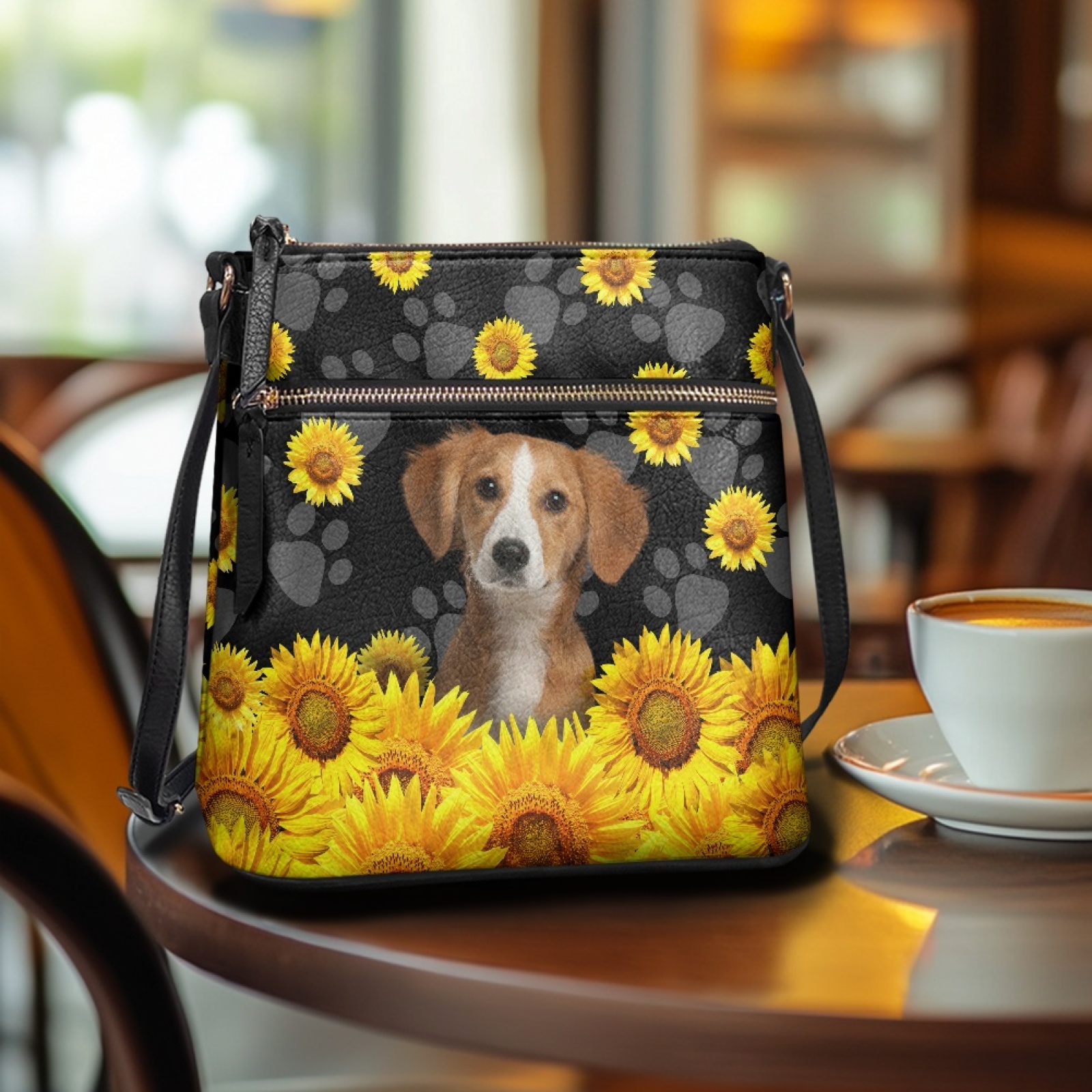 LedBack Dachshund Print Leather Satchel Purse for Women, Portable Crossbody Handbag Purse Shoulder Bag with Adjustable Strap, Medium Size Hobo Handbag with Zipper Pockets, Black