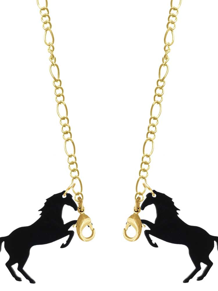 Acrylic 1.5 Black Horse Goldtone Face Mask Necklace