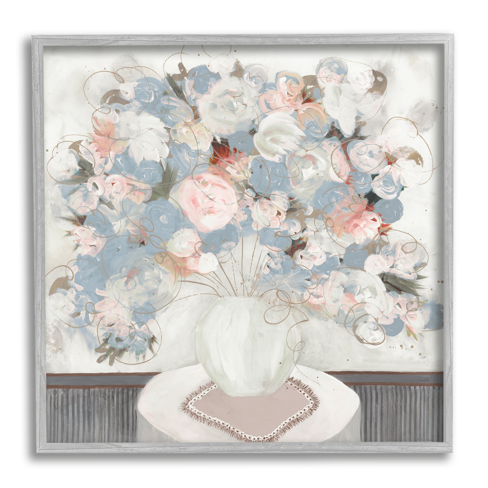 Stupell Industries Soft Floral Bouquet Abstract Scribble Blooms Arrangement Painting Gray Framed Art Print Wall Art, Design by Ruth Fromstein