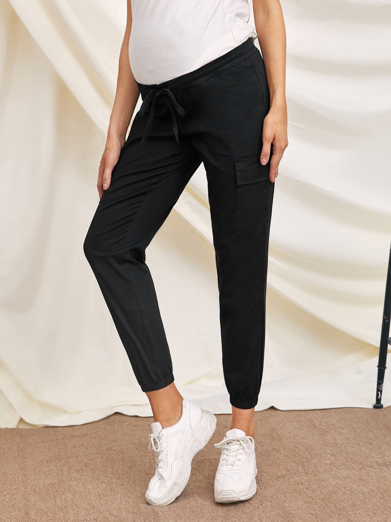 Black Maternity Flap Pocket Cargo Pants 
