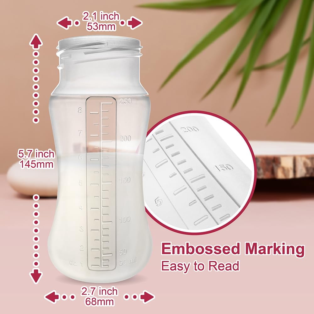 Nenesupply Silicone Baby Bottles Newborn Feeding Bottles 1-3 Months Slow Flow Breastfeeding Bottle for Breastfed Babies Wide Neck 8oz Anti Colic Level 2 Nipple for 1+ Month Infant W with Spectra Part