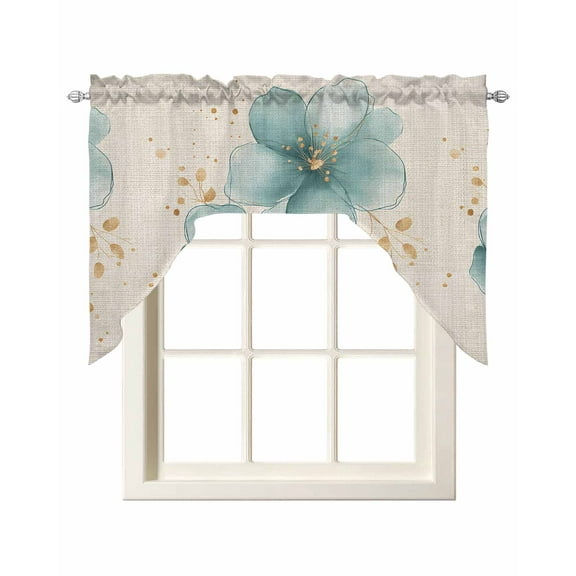 Teal Elegant Spring Floral Kitchen Swag Valances for Windows, Pastoral Flowers Rustic Swag Valances Curtains for Living Room, Rod Pocket Window Treatments for Bathroom, Bedroom, Cafe, 56"x36"