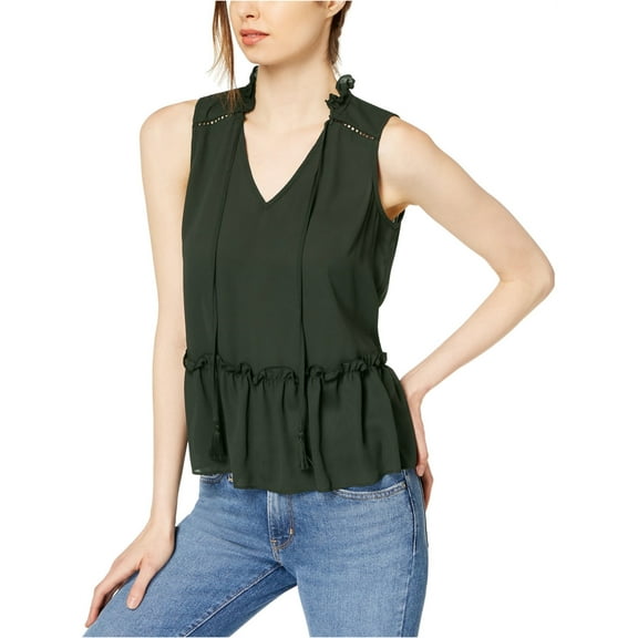 maison Jules Womens Eyelet Peplum Blouse, Green, Small