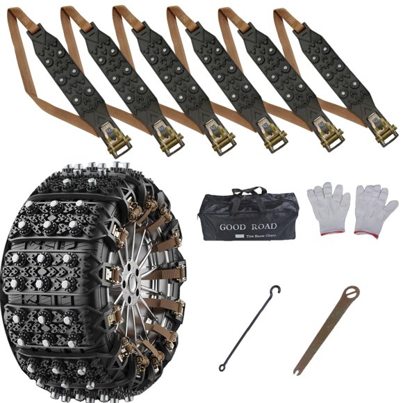 Juego De Cadenas Para Nieve General Motors Cadenas Para Neumáticos Con Tachuelas Ajustables Cadenas Para Neumáticos Universales De Emergencia Para Automóviles, Camiones, Suv Y Camionetas (Negro)