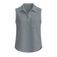 thumbnail image 6 of VBVC Women's Waffle Collared Sleeveless Shirt , Casual Button Down Top For Women, Ladies' Summer Work Blouse with Pockets,Gray,S-2XL, 6 of 7