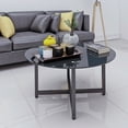 thumbnail image 3 of 36 Inch Black Round Glass Coffee Table For Living Room, Black Coffee Table, Circle Coffee Table, Small Round Coffee Table With Glass Top, Metal Frame, Tempered Glass, 3 of 10